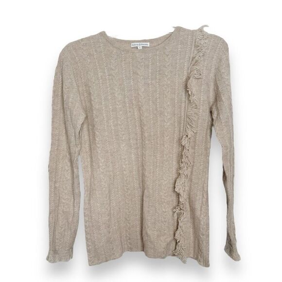 Dolores Piscotta Neutral Tan Cable Knit Cashmere Sweater with Fringe Women’s S - Picture 1 of 6
